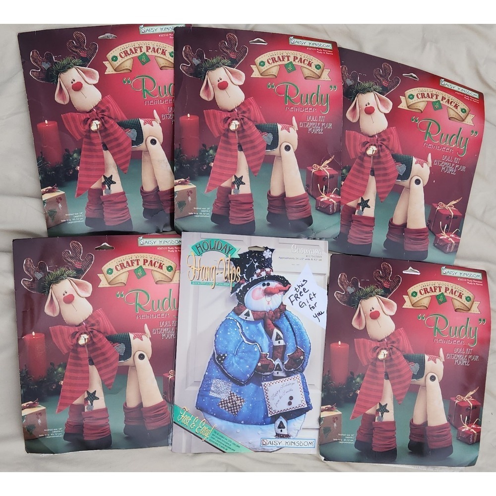 6 Daisy Kingdom 5 Rudy Reindeer Doll Kit 32310 1 Snowman 0170 Vtg  New CHRISTMAS